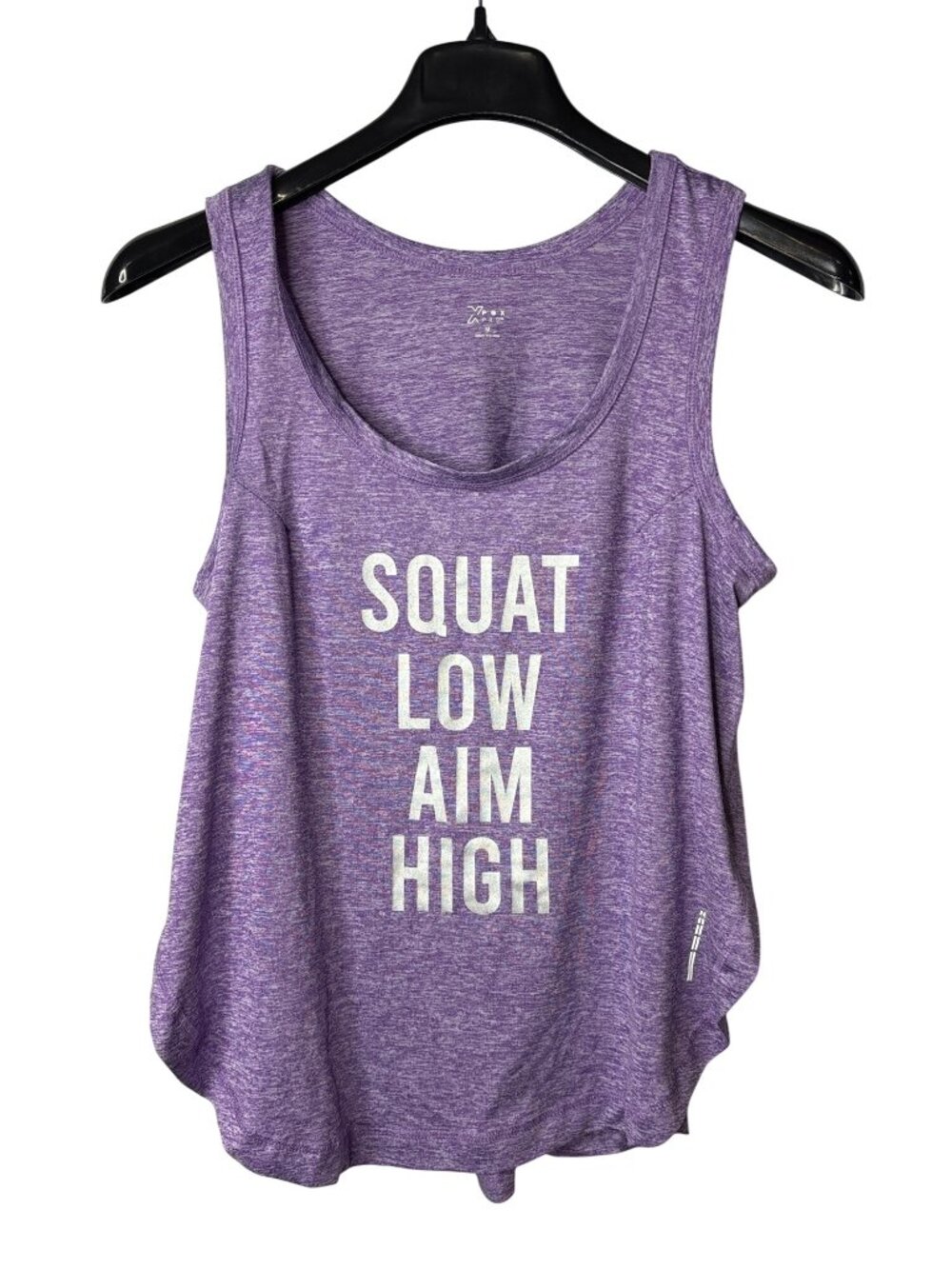 PBX Pro Womens Workout Tank Top M Squat Low Aim High Side Slits Purple Silver